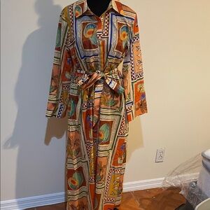 Zara Orange and Green Patterned Dress